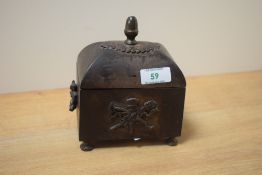 A cast iron tobacco box with cover, h16cm