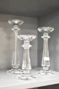 3 lead crystal candlesticks, tallest measuring h31cm