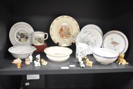 A quantity of Bunnykins plates and bowls, sold together with various Wade animal figures ect