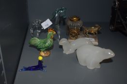 A 19th century Palais Royal style goat drawn ink well, h7cm, sold together with a green ceramic