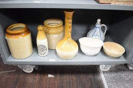 A W. Hindson stoneware ginger beer bottle, h21cm, sold together with two jelly moulds and two