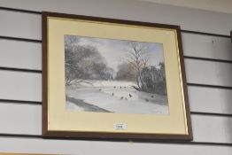 An early / mid 20th century water colour depicting a winter riverside/landscape scene, signed bottom