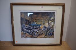 Two signed Motorcycle themed prints after Roy Barrett, Grandpas Secret 478/500 and Dream Vincent