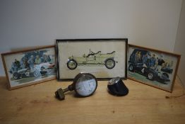 A Smiths car clock on a dashboard mount an Elliot Brothers Large Rev counter and 3 small vintage