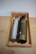 Two vintage fire extinguishers a chrome and a brass by L&G, Glasgow