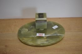 A marble Rolls Royce desk tidy with inkwell