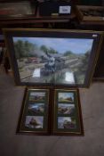 A framed Steam train print after Don Breckon The Great Western and two sets of three framed prints
