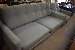 A modern John Lewis two piece lounge suite, Barbican model in duck egg blue, settee width approx.