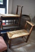 A pair of 19th Century rush seated fireside benches