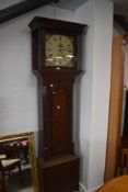 A 19th Century oak long case clock having 30 hour movement and painted roman numeral dial with