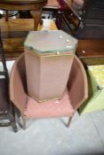 A vintage woven fibre tub chair and linen basket, not lloyd loom