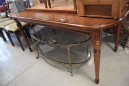 A reproduction mahogany extending dining table, approx. 155 (plus 50) cm x 90cm and six balloon back