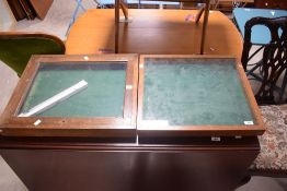 A glazed oak framed wall mounted display case 57.5cm x 47cm sold along with a table top glazed