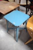 A 1950's blue painted Lloyd Loom type woven-wicker occasional table 69cm x 46cm