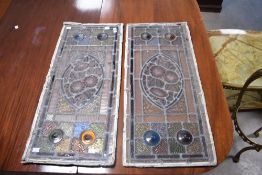 Two stained and leaded glass panels 77cm x 35cm