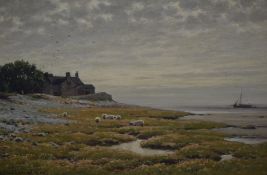Local interest* Reginald Aspinwall (British 1858-1921) oil on canvas, coastal scene with sheep