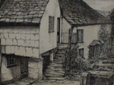 R Coombes (British Contemporary) Pen and Ink 'Cottages at Hawkshead' quintessential Lakeland