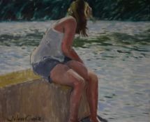 *Local Interest* John Cooke (British 1929 - 2018) Oil on canvas 'The Girl by The Lake', a young girl