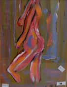 A pair of contemporary life studies, acrylic on paper, abstract in nature using bold colours, signed