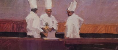 After Ken Auster (American 1949-2016) a pair of decorative colour prints 'Culinary Arts' depicting