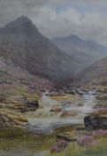 William Snell Morrish (British 1844-1917) watercolour, mountain stream running through heathland,