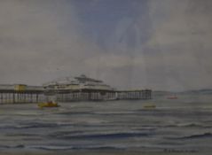 *Local interest* R.S Parker (British Contemporary) Morecambe Pier before fire at high tide, signed