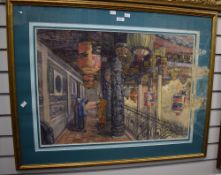 Artist unknown, an interesting 20th century watercolour, thought to be a Taiwan/Taipei Temple with