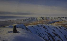 *Local Interest* Jim Ingham Riley (British b.1928) watercolour, a snow covered view of the summit of