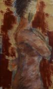 Artist unknown, pastels on paper, sketch of nude figure, unsigned, within white card mount and