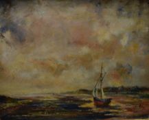 J.W Taylor (British 20th century) oil on board, impressionistic coastal scene with solitary