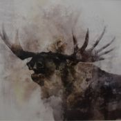 After Ken Roko (Canadian contemporary) a modernist depiction of a moose, signed lower right,