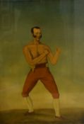 19th Century colourised print of the boxer Bill 'The Terror' Richmond, unattributed, within flat