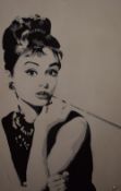 Mal Snape (British Contemporary) Oil on canvas, monochromatic depiction of Audrey Hepburn, signed