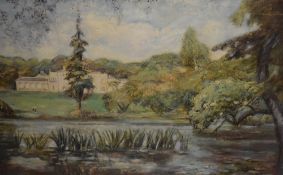 Pauline Slow (British 20th century) oil on canvas, country house and gardens, signed and dated