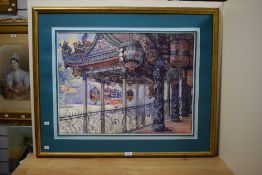 Artist unknown, an interesting 20th century watercolour, thought to be a Taiwan/Taipei Temple,