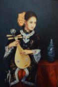In the manner of Zheng Yue Wei (Chinese 20th/21st century) realistic oil on canvas, depicting a