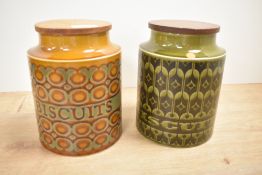 Two Hornsea biscuit jars one in the Bronte pattern and the other Heirloom
