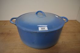 A vintage Descoware blue enamelled cast iron Dutch oven 28cm x 13cm