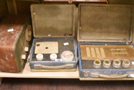 Two vintage portable PYE valve radios and another wooden cased valve radio etc