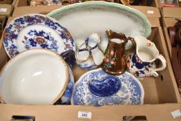 A Doulton Burslem red white and blue ceramic dinner plate sold alongside an Alfred Meakin 'Selwyn'