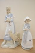 A Nao by Lladro porcelain figurine 'Girl holding dog' sold together with a similar continental