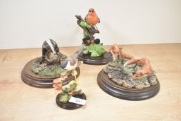 A group of four Country Artist's amimal studies and groups to include 'Robin with Blackberries'