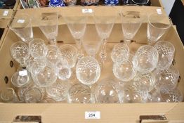 A selection of cut glass including wine and sherry glasses etc.