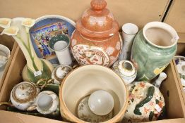 A pretty Graff Porcelain lily vase, a large Kutani Ware style ginger jar, a Crown Ware jardiniere