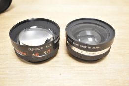 A pair of Yashica Aux. lenses. A telephoto and a Wide angle