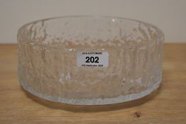 A circular glass bowl having textured pattern, h19.5cm