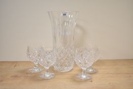 A clear cut crystal glass vase of flared form, decorated with diamond cut patterns, h29.5cm, sold