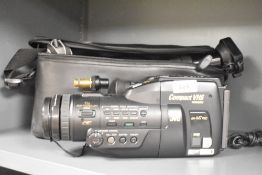 A JVC Compact VHS camcorder, model GR-M7 PRO, with bag and accessories.