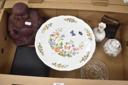 An Aynsley bone china 'Cottage Garden' cake stand sold together with a porcelain buddah figure etc.