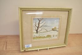 A framed and mounted watercolour, Harry Prince-Gardner, Dry Stone Walls and Barn, Yorkshire Wolds,